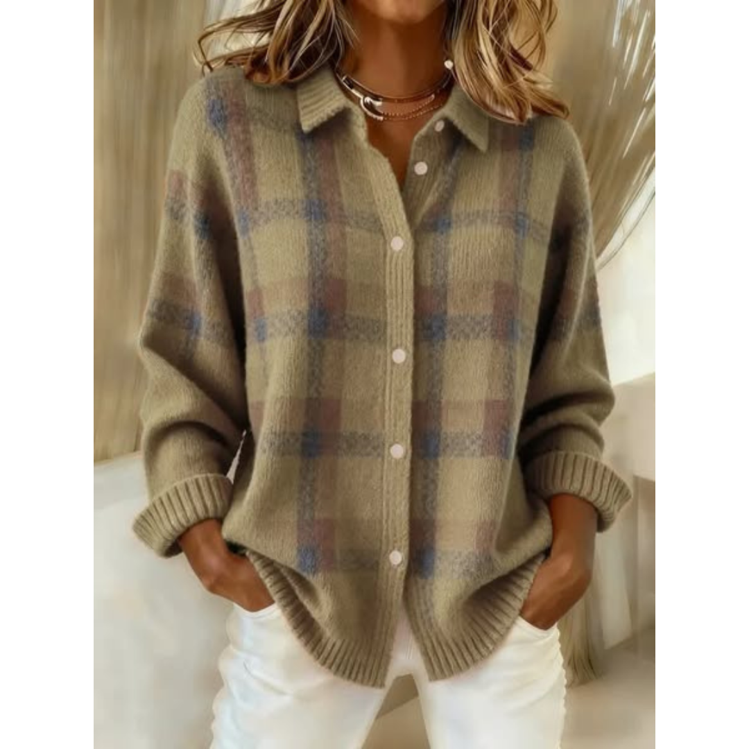 Evelyn | Soft Plaid Knit Cardigan
