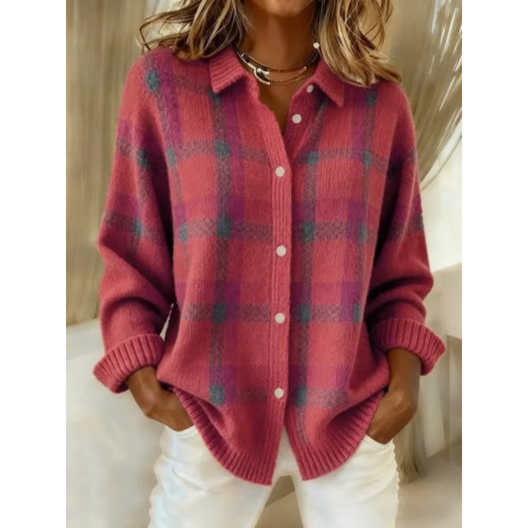 Evelyn | Soft Plaid Knit Cardigan