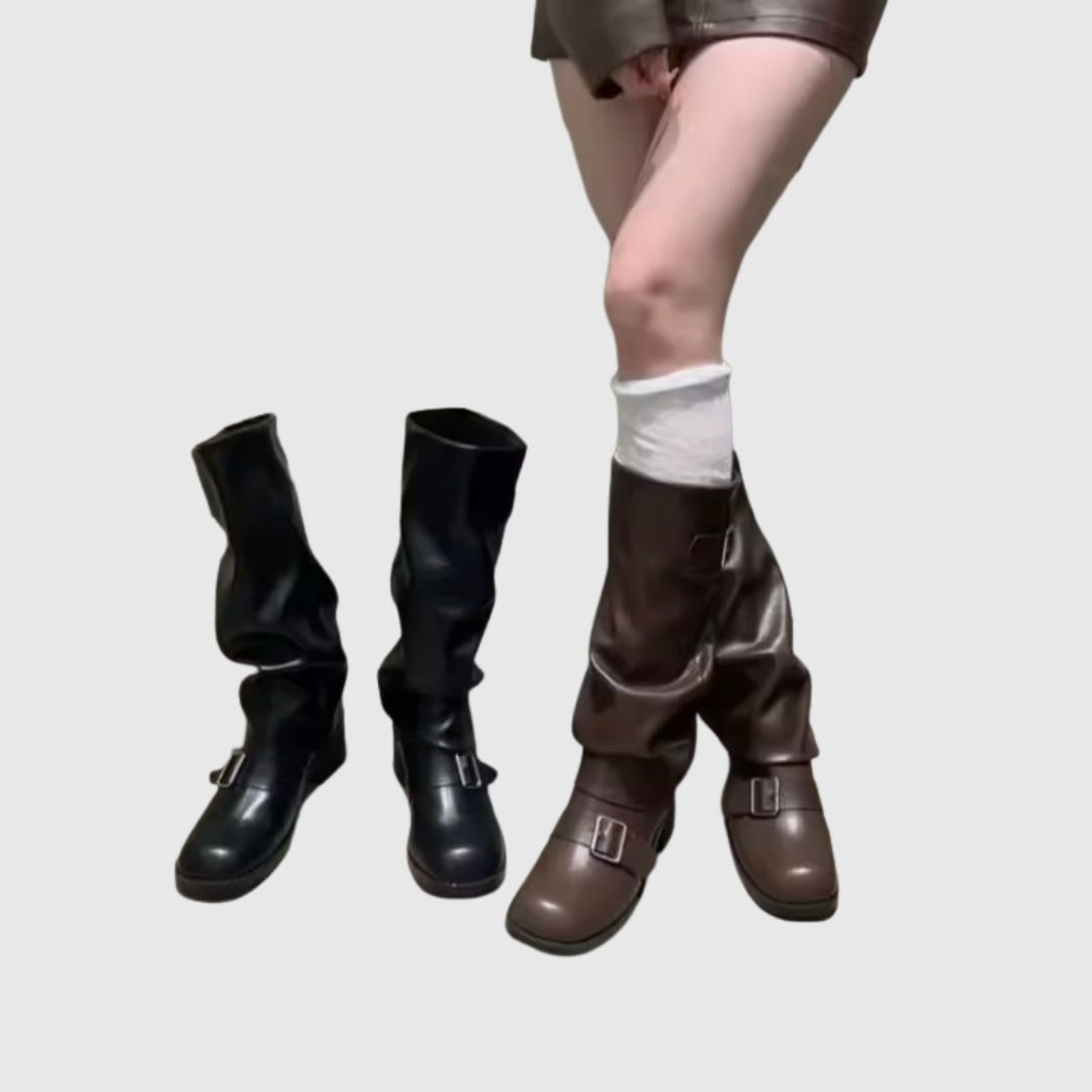 Isoldeia | Platform Leather Boots with Straps