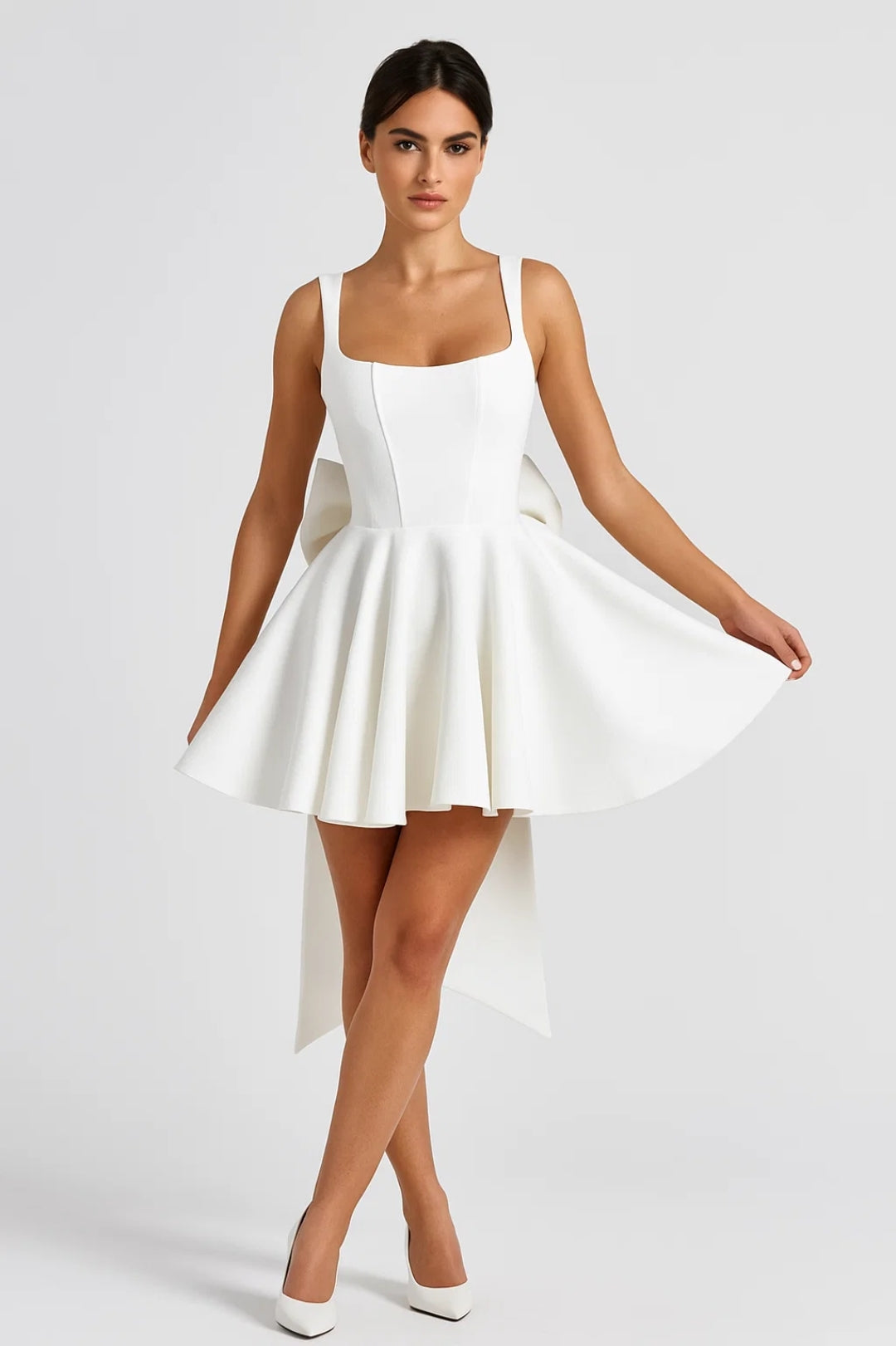 Eirlys | Square-Neck Mini Dress with Back Bow