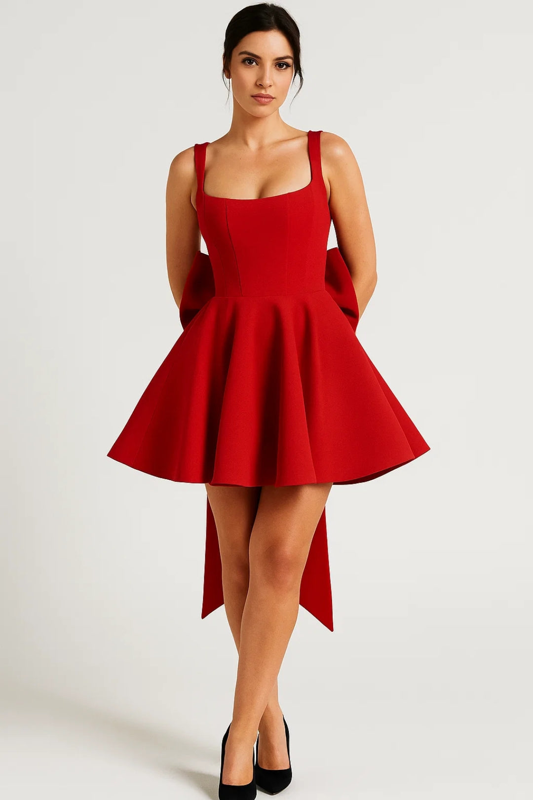 Eirlys | Square-Neck Mini Dress with Back Bow