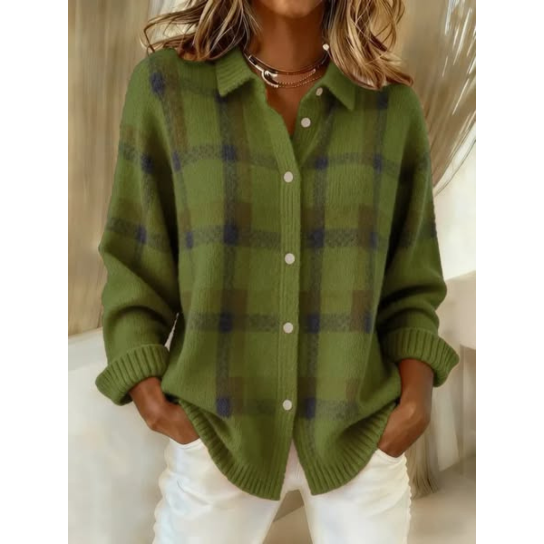 Evelyn | Soft Plaid Knit Cardigan