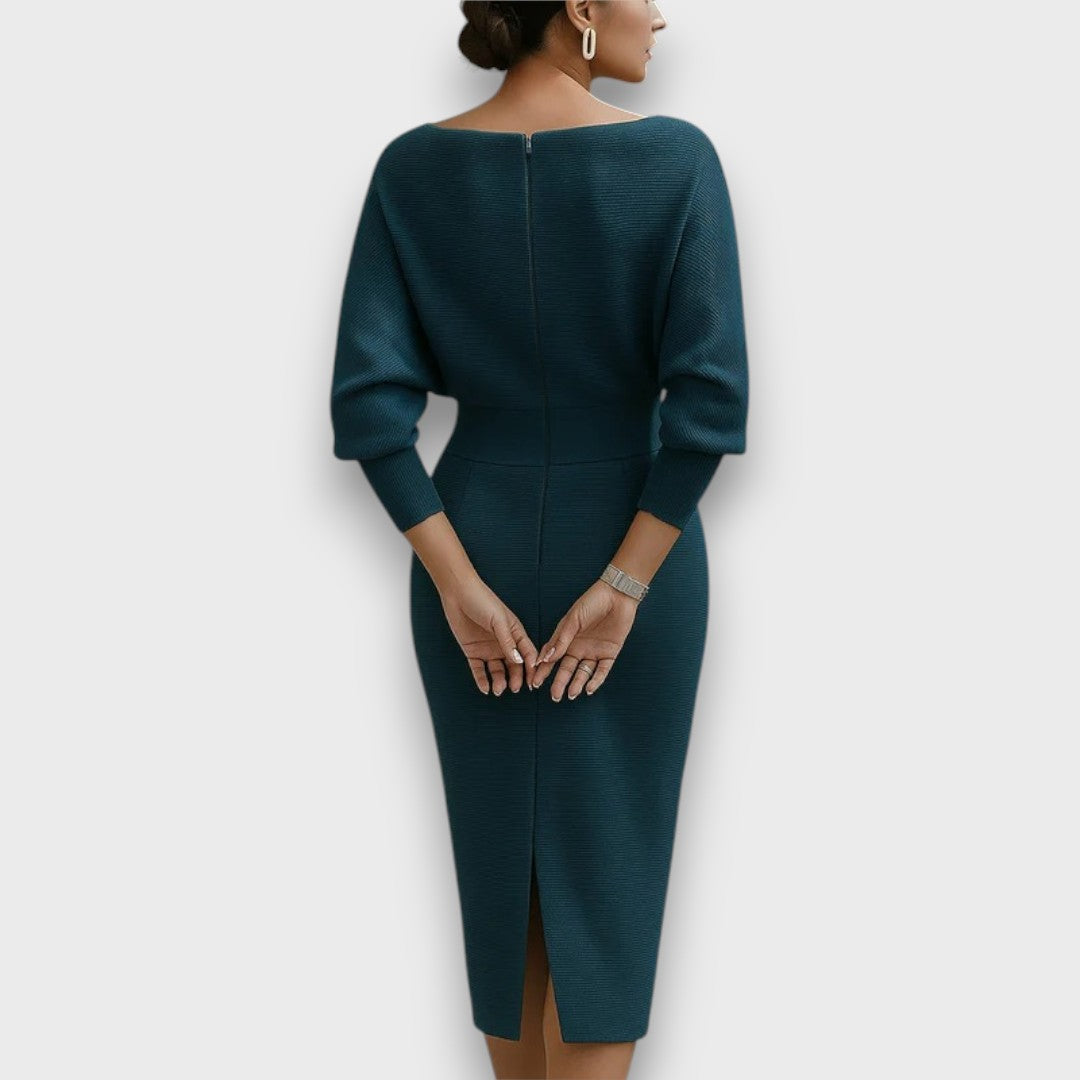 LUNARIA DRAPED BATWING MIDI DRESS