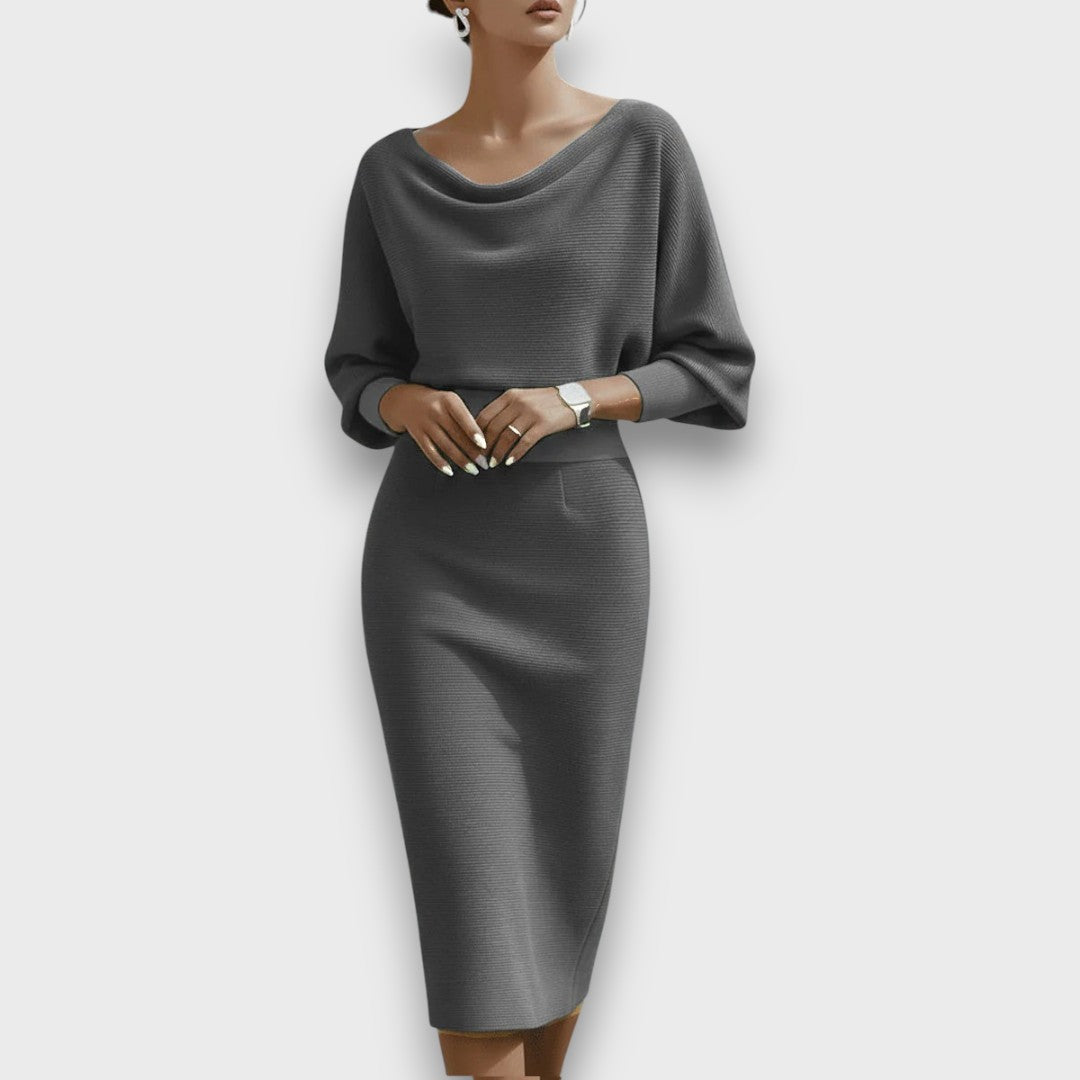 LUNARIA DRAPED BATWING MIDI DRESS