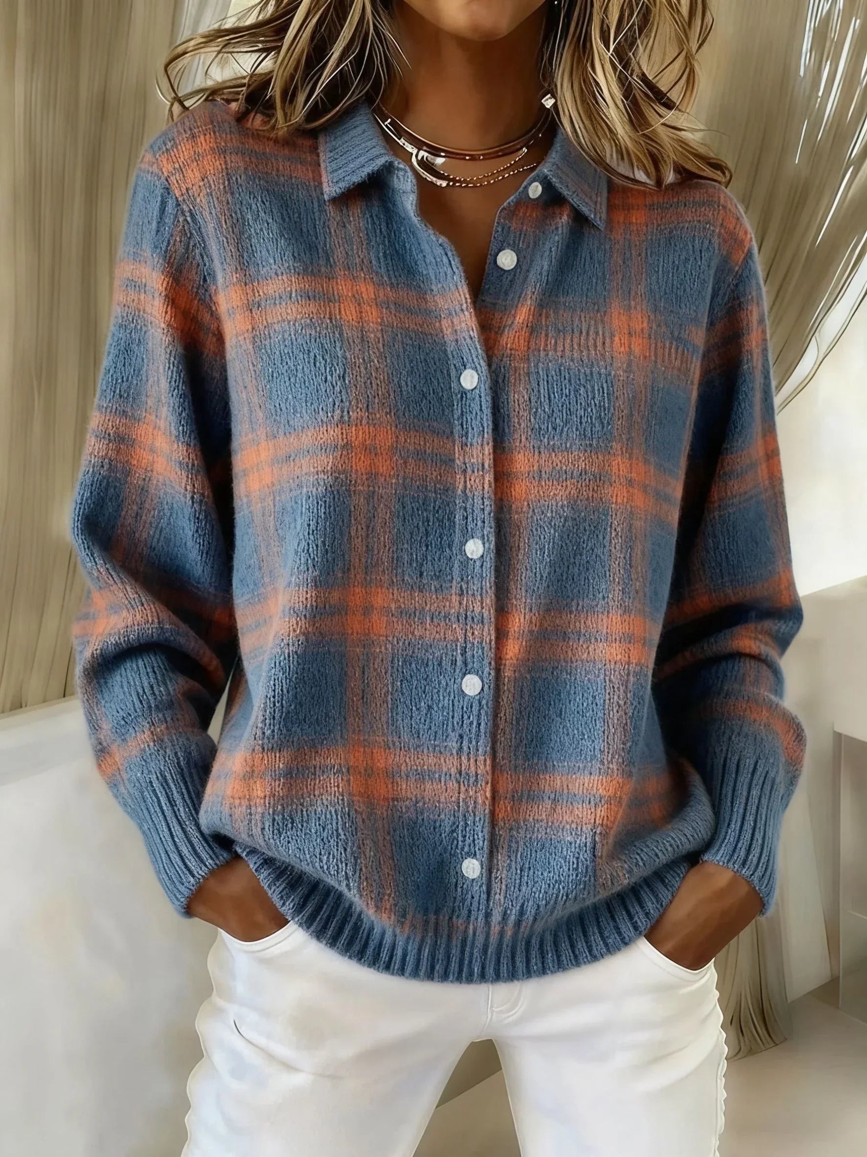 Evelyn | Soft Plaid Knit Cardigan
