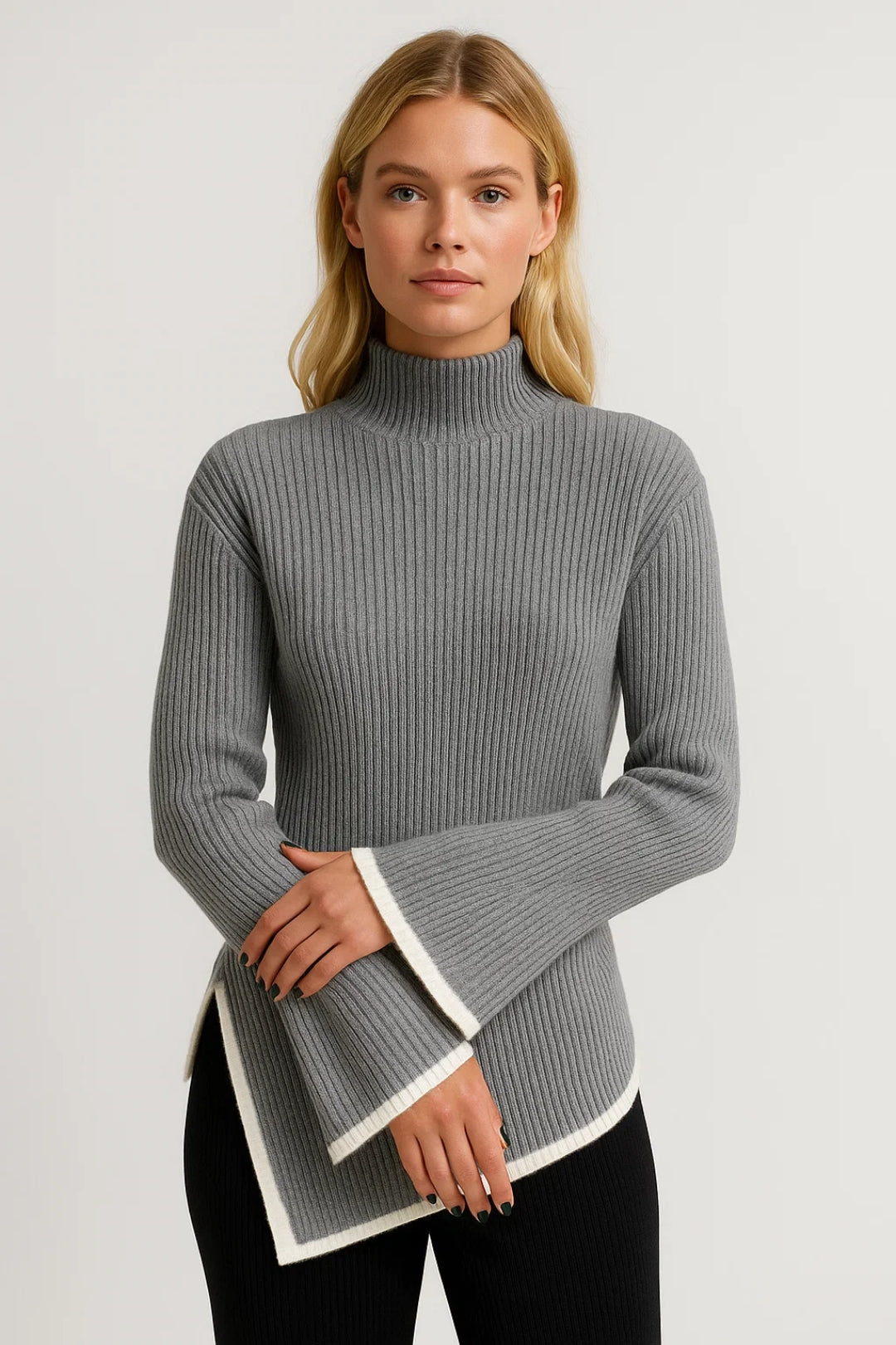 Aureole | Flared-Sleeve Turtleneck Knit Sweater