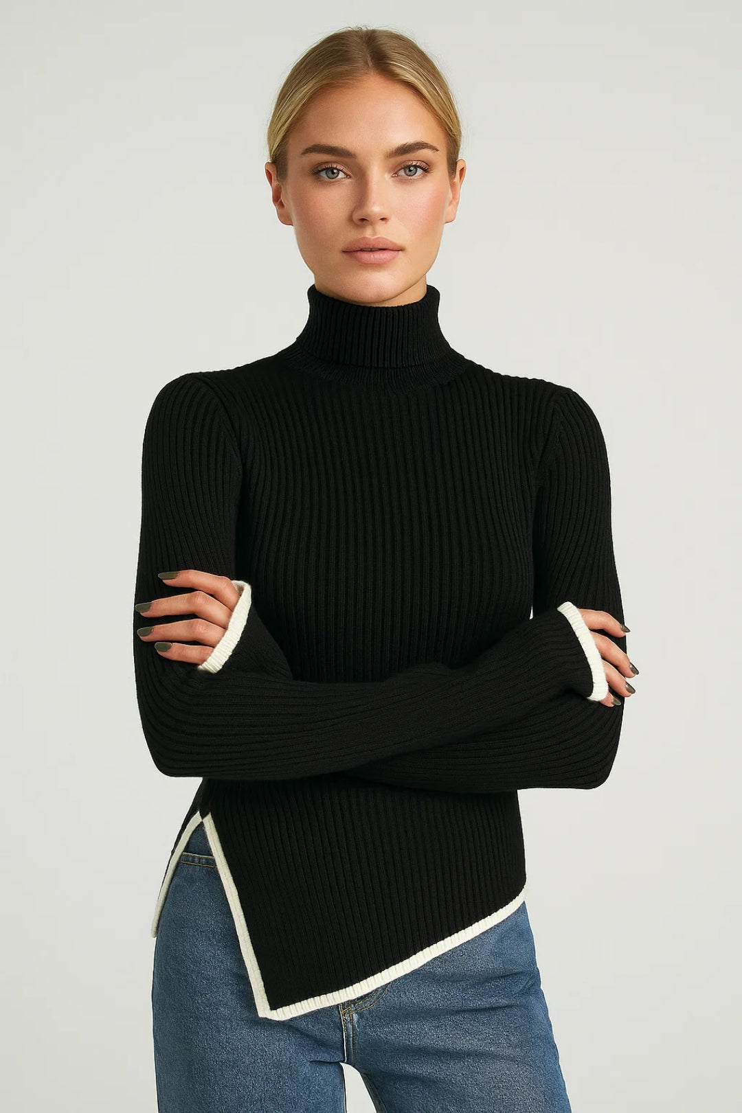 Aureole | Flared-Sleeve Turtleneck Knit Sweater