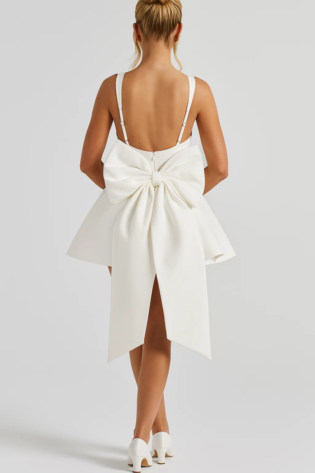 Eirlys | Square-Neck Mini Dress with Back Bow