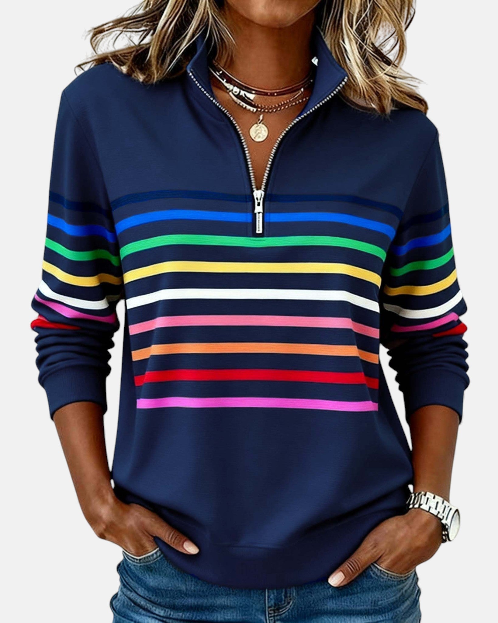 Vienna | Striped Half-Zip Comfort Top
